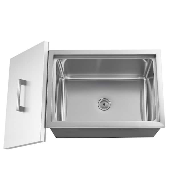 Drop-in Ice Chest 20x14x12 in. Stainless Steel, 31.7 qt. Commercial Ice Bin w/ Pot Lid & Drain for Outdoor Kitchen/Bar