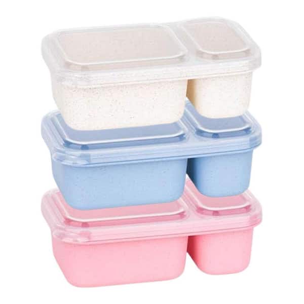 21  oz. Wheat Straw Reusable Snack Container Food Storage with Lids 2 Compartments Leak-Proof 3-Pack Eco-Friendly