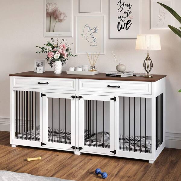 thumbnail image 2 of FunniHomi Medium Dog Crate Furniture - Wooden Kennel With Cushion & Double Doors 2 of 4