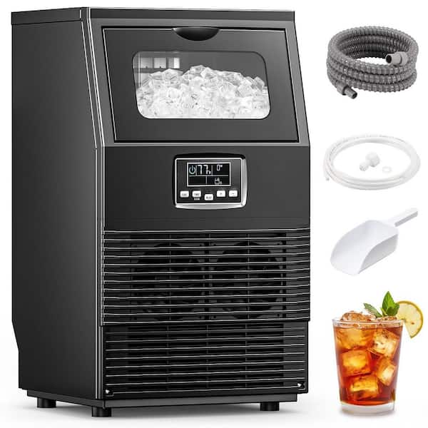 13.58 in. 66 lbs. Per Day Full Size Cubes Freestanding Built-in Ice Maker  with 9 lbs. Storage in Stainless Steel Black