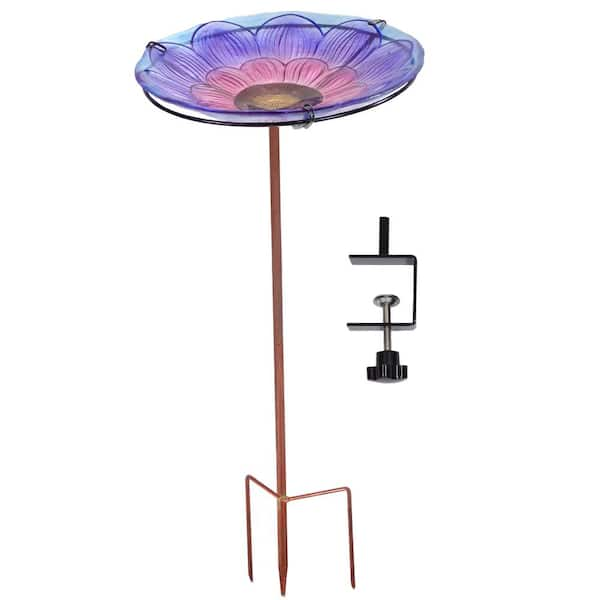 Sunnydaze Spring Crocus Deck-Mounted Glass Birdbath with Stake HB-165 ...