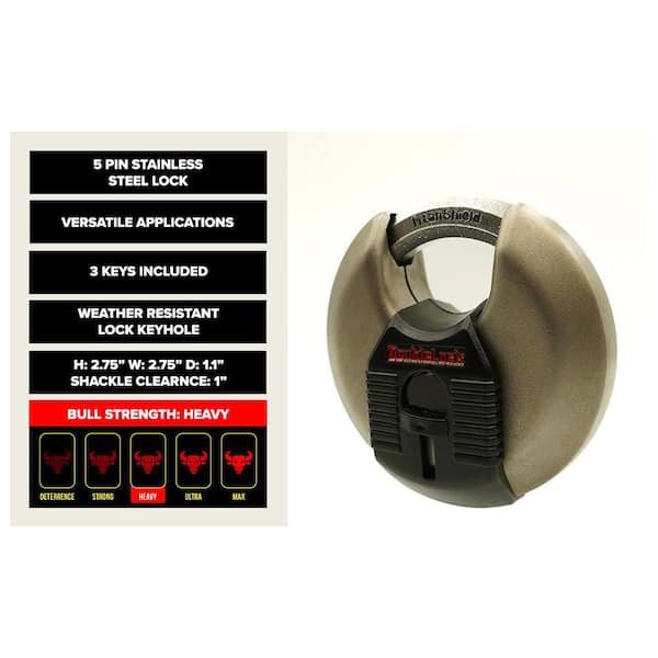 DoubleLock Crab 2.0, 2-3/4 in Keyed Discus Padlock with Key Shroud