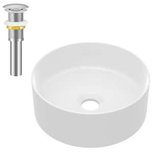 Round Sink 12 in . Bathroom Sink Ceramic Vessel Sink with Pop-Up Drain in White and Sliver