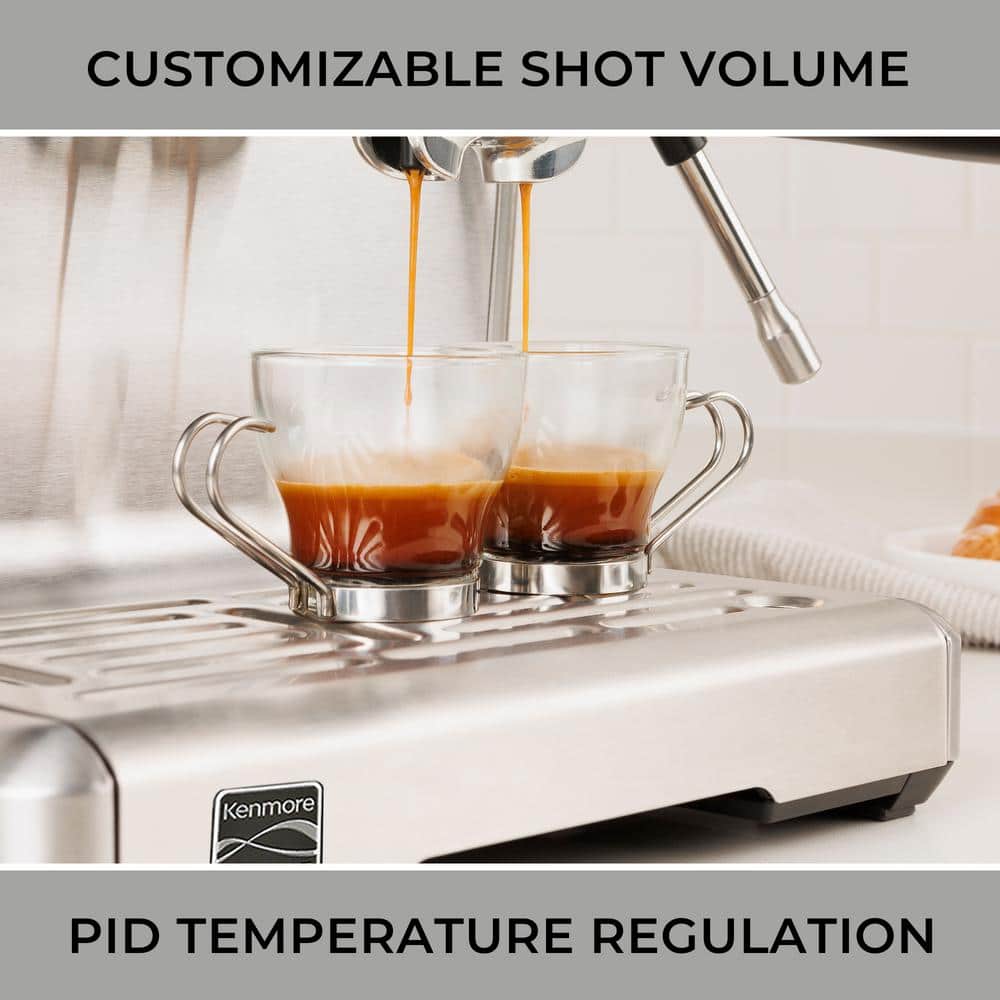 Elite Auto-Tamp Espresso Machine With Grinder and Frother Semi-Automatic 15 Bar Italian Pump 2-Cup Silver/Stainless - Thumbnail 3