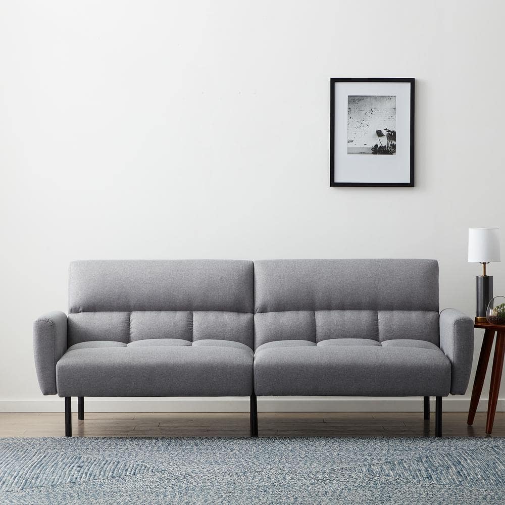 Almindelig renovere sandsynligt Lucid Comfort Collection Gray Linen Futon Sofa Bed with Box Tufting  LUCC0002SSF81LG - The Home Depot
