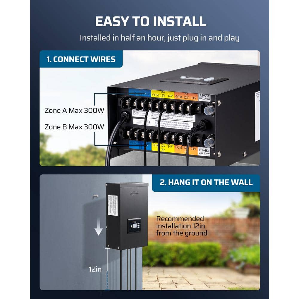 600W Black Waterproof Low Voltage Landscape Transformer with Timer