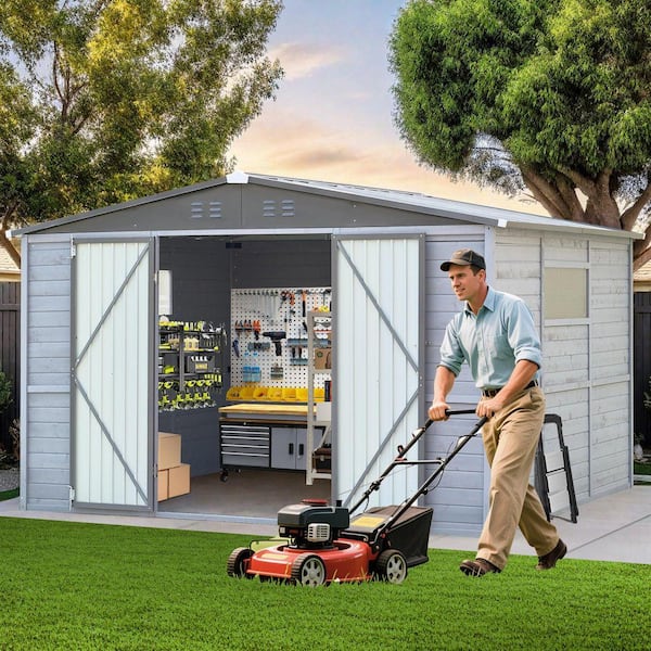 Endark 10 ft. W x 8 ft. D Outdoor Storage Grey Wood Shed with