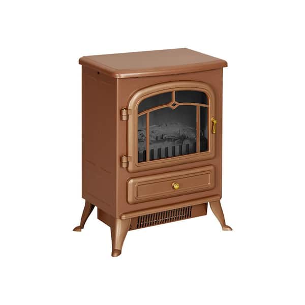 Freestanding Fire Electric Space Heater, Cabinet Infrared Quartz Heat Element, 750-Watt/1500-Watt, Dark Brown
