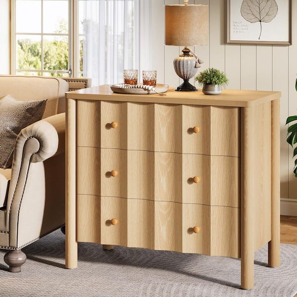 BYBLIGHT Fenley Brown 3 Drawers Oversized Nightstand 31.5 in. W Large Bedside Table Dresser, Tall Modern Nightstand for Bedroom