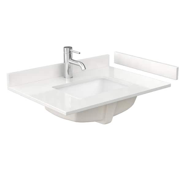 Wyndham Collection 30 in. W x 22 in. D Quartz White Rectangular Single Sink Bathroom Vanity Top in White