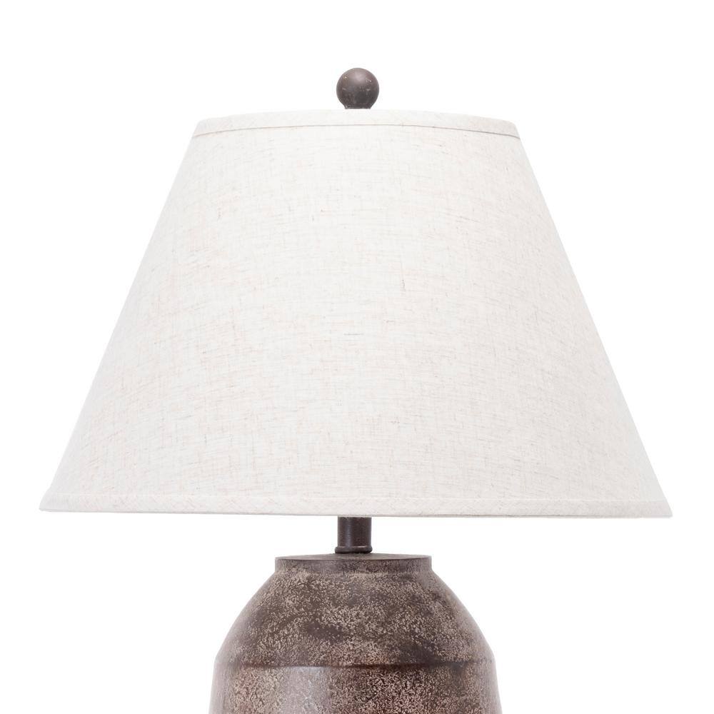 Rustic Brown Resin Table Lamp with White Fabric Shade
