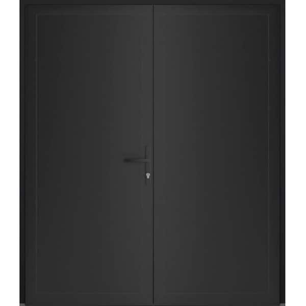 VDOMDOORS 72 in. x 80 in. Left-hand/Inswing Frosted Glass Matte Black Doouble Steel Prehung Front Door with Hardware