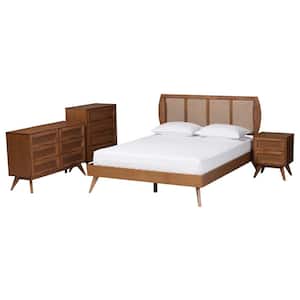 Asami 4-Piece Walnut Brown Wood King Bedroom Set