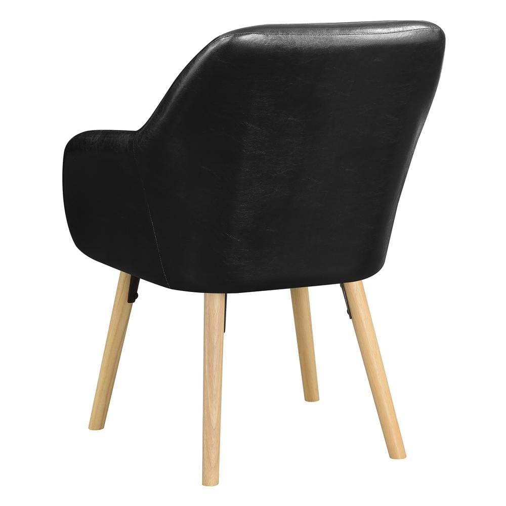 Charlotte Black Faux Leather and Velvet Wood Accent Chair