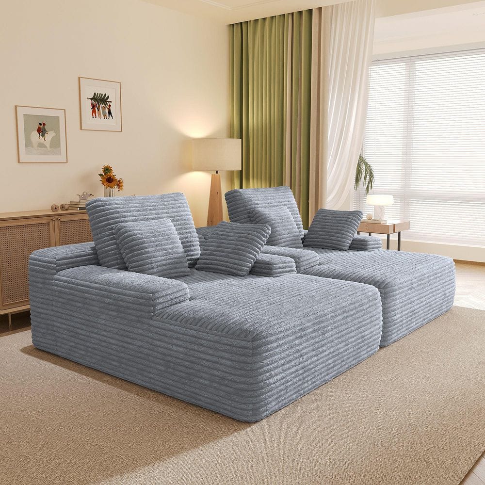 J&E Home 49.21 in. Square Arm Corduroy Oversized Rectangle Lounge