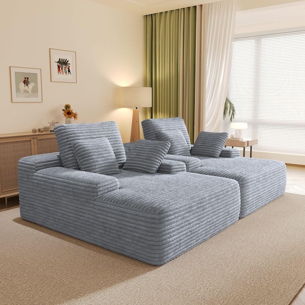 49.21 in. Square Arm Corduroy Oversized Rectangle Lounge Sectional Sofa No Assembly for Apartment in. Gray (2-Piece Set)
