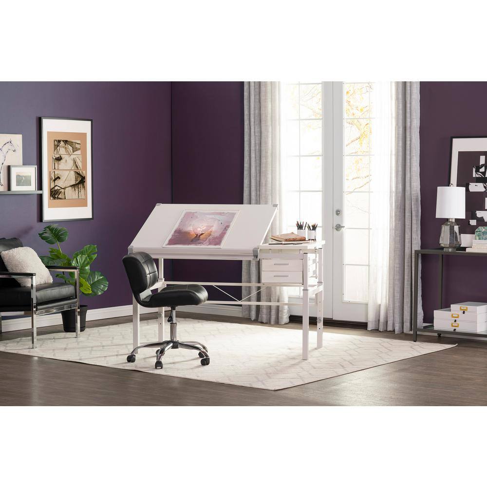 CraftMaster Adjustable Wood Drafting Table with Dual Top and Storage Drawers