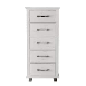 Modern Farmhouse Saw Cut Off White 5-Drawer 24 in. Wide Chest of Drawers with Stylish Metal Wood-Grain Handles