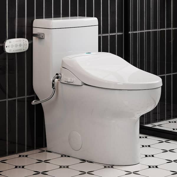 Elongated Smart Bidet Single 1.28 GPF 1-Piece Toilet Combo in White with Electric Bidet Seat, Warm Air Dryer