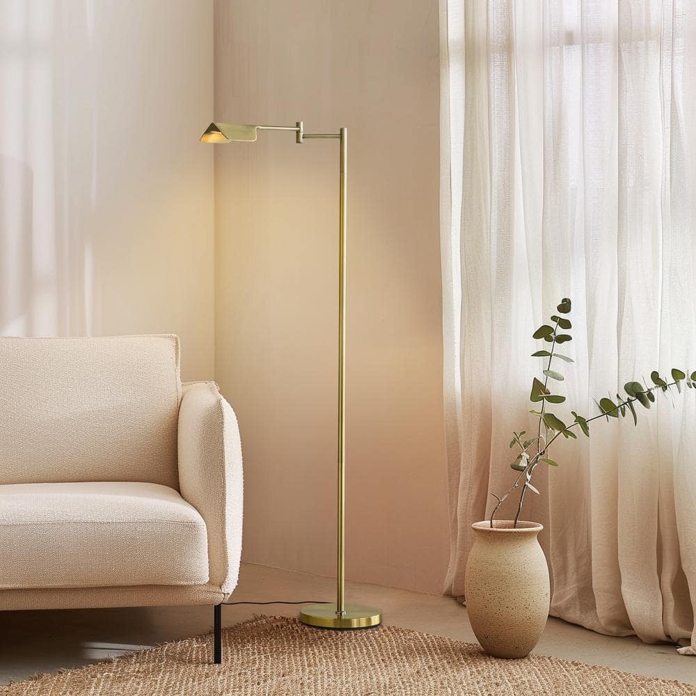 Elegant Antique Brass 53" Adjustable LED Task Floor Lamp with 3-Way Dimmer