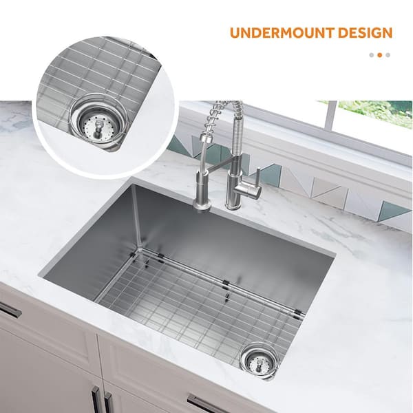 Glacier Bay Zero Radius Undermount 18g Stainless Steel 27 in. Single Bowl Workstation Kitchen Sink with Accessories
