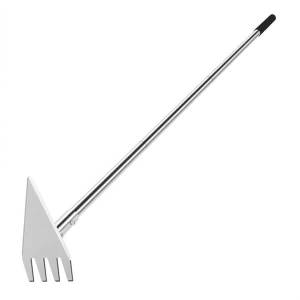 29.5-57.7 in. 2-in-1 Adjustable Long Handle Hoe and Weed Rake Stainless Steel Head for Weeding and Cultivating