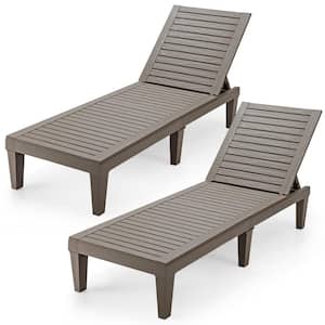 Brown Patio Plastic Outdoor Chaise Lounge Chair Recliner with Adjustable Backrest (Set of 2)