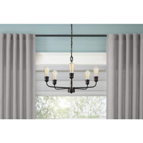 Home Decorators Collection Palermo Grove 24 in. 5-Light Black Coastal Chandelier with Light Oak Accents for Dining and Kitchen