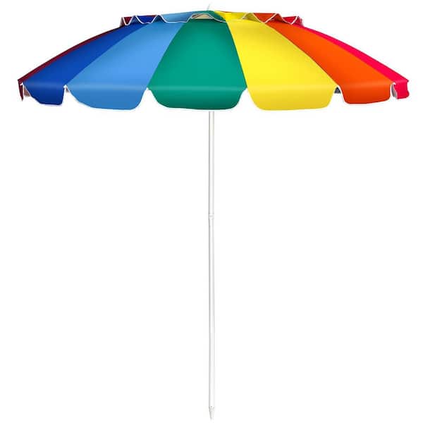 ANGELES HOME 8 ft. Steel Tilt Beach Umbrella Portable Beach Umbrella with Sand Anchor in Multicolor