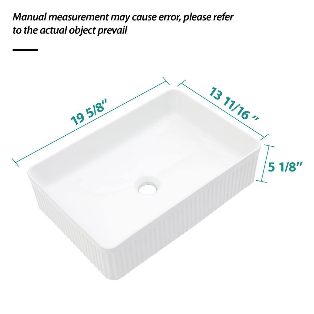 19.63" x 13.69" White Ceramic Rectangular Vessel Sink