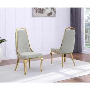 Bora Rich Grey Boucle Fabric Side Chair (Set of 2) with Gold Legs