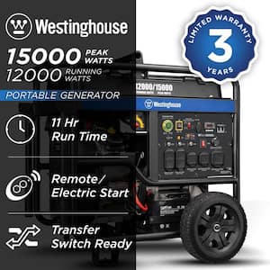 15,000/12,000-Watt Gas Powered Portable Generator with Remote Electric Start, Low THD, and 50 Amp Outlet