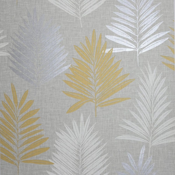 Willis Mustard Grey Palm Frond Wallpaper Sample