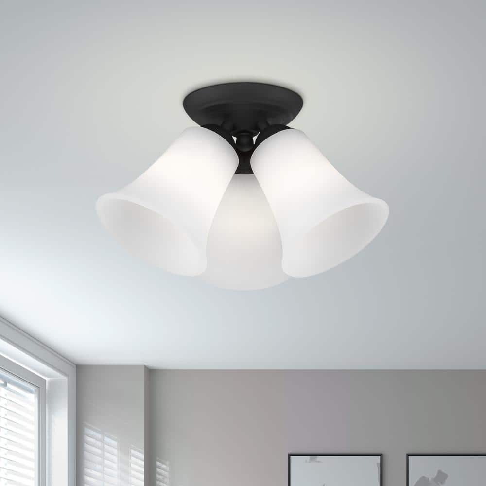 Ridgedale Satin Opal 3-Light Black Flush Mount Ceiling Fixture