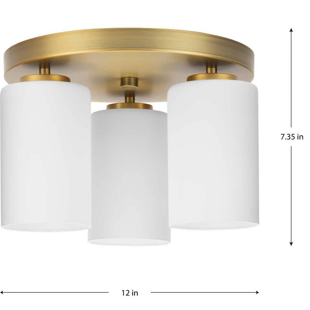 Vintage Brass 3-Light Flush Mount with Glass Shades
