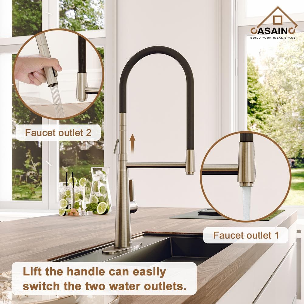 Brushed Nickel Single-Handle Kitchen Faucet with Dual-Function Spray Head