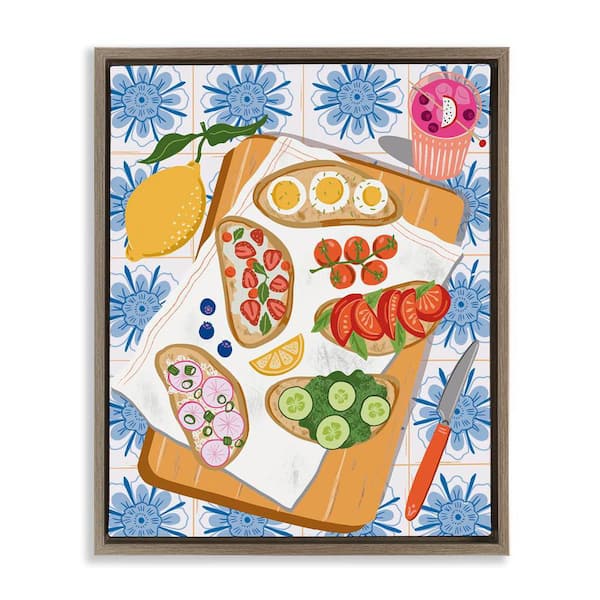 Stupell Industries Delicious Toasts on Florals by Jo Reid Brown Floater Frame Food Graphic Art Print 21 in. x 17 in.