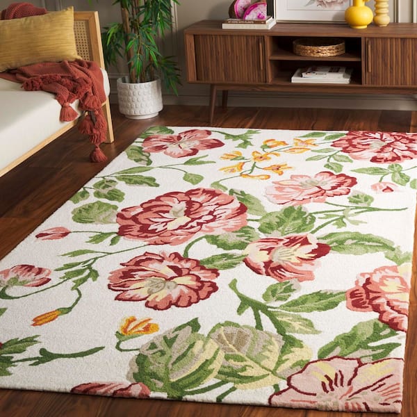 Jardin 4 ft. x 6 ft. Ivory/Pink Floral Leaves Area Rug