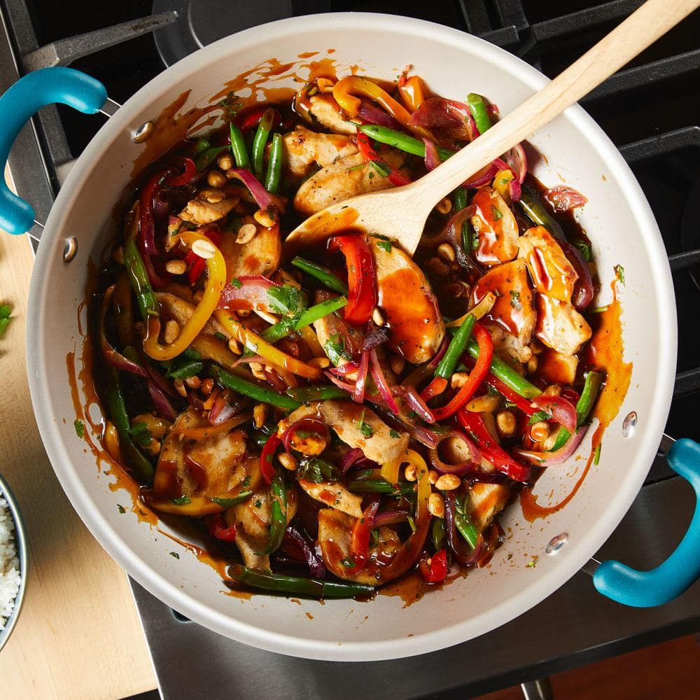 Teal Shimmer 14.25-Inch Aluminum Nonstick Wok with Silicone Handles