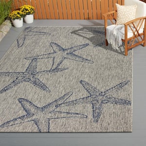 Camila Constellation Gray/Navy Blue 7 ft. 9 in. x 9 ft. 5 in. Coastal Starfish Rectangle Indoor/Outdoor Area Rug