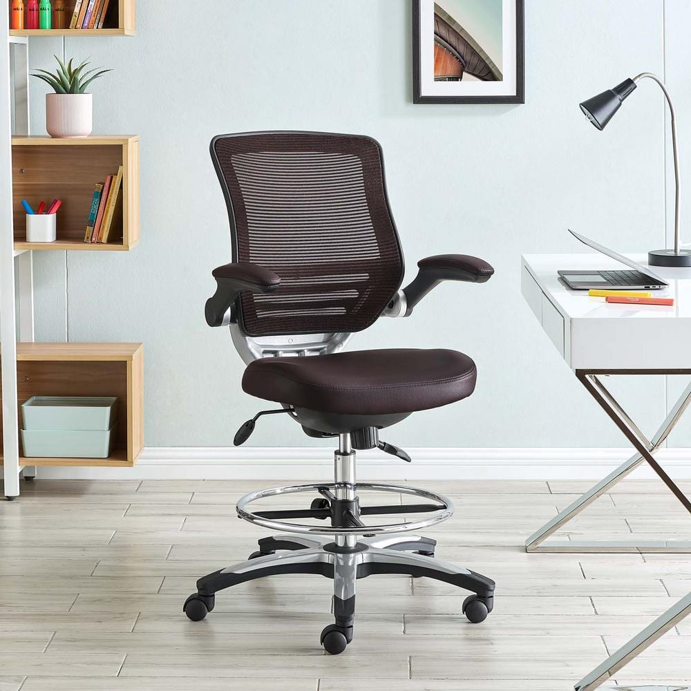 Brown Mesh and Vinyl Adjustable Drafting Chair