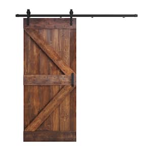 K Series 38 in. x 84 in. Dark Walnut DIY Knotty Pine Wood Sliding Barn Door with Hardware Kit