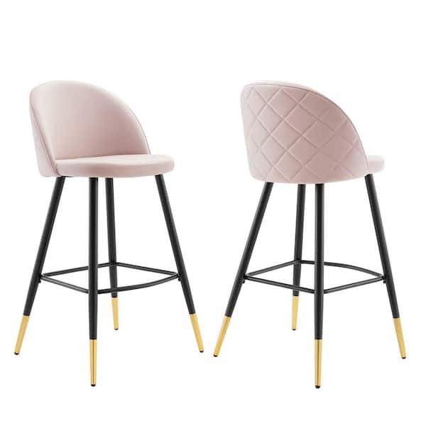 MODWAY Cordial 40.5 in. Pink Low Back Metal Frame Cushioned Bar Stool with Velvet Seat (Set of 2)