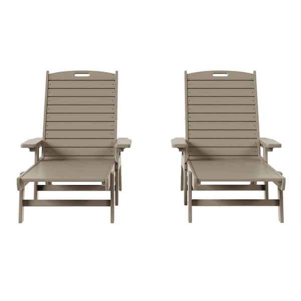 Harlo 2-Piece Weatherwood HDPE Fade Resistant All Weather Plastic Reclining Outdoor Adjustable Chaise Lounge Arm Chairs