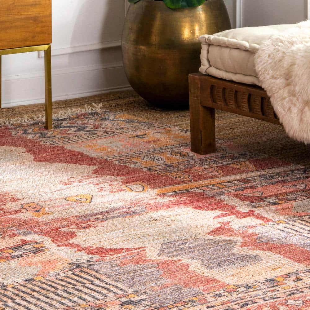 Southwestern Tasseled Red 8' x 10' Jute-Polyester Area Rug
