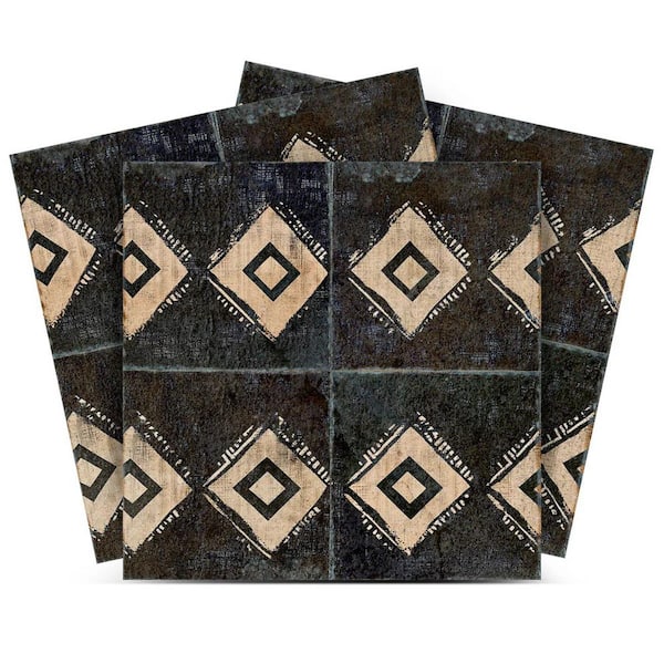 MI ALMA Black and Beige R201 4 in. x 4 in. Vinyl Peel and Stick Tile (24 Tiles, 2.67 Sq. Ft. /Pack)