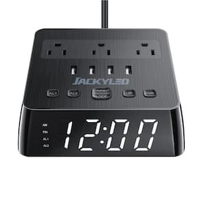 Alarm Clock 4 USB Power Strip 3-Outlets 6.5 ft. Long LED Full Screen Display with Dual Alarm Function 4-Level Brightness