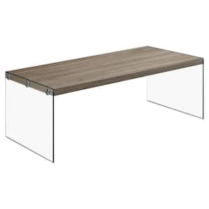 44 in. Dark Taupe/Chrome Large Rectangle Wood Coffee Table with Tempered Glass