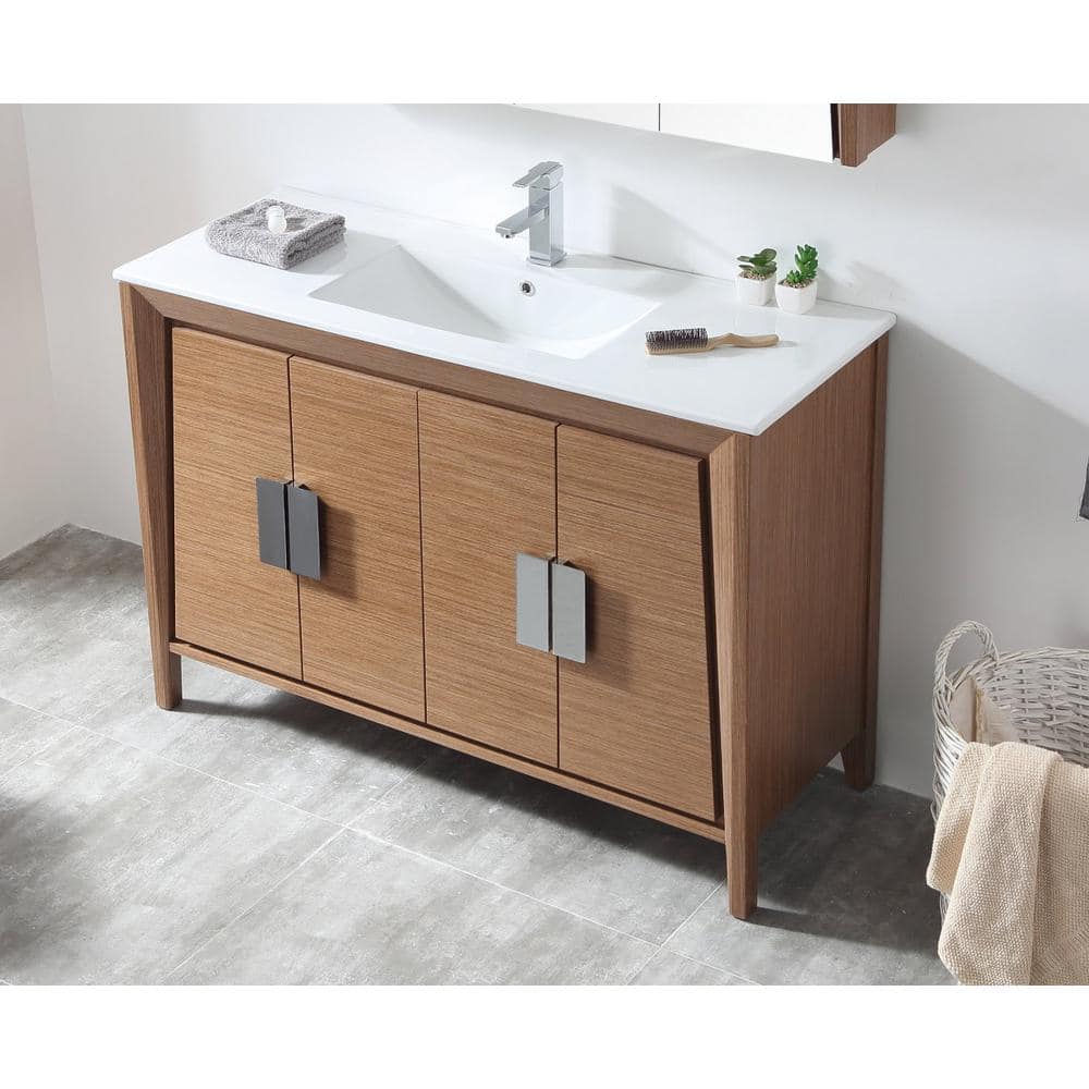 Larvotto 48" Wheat Finish Birchwood Bathroom Vanity with White Ceramic Sink