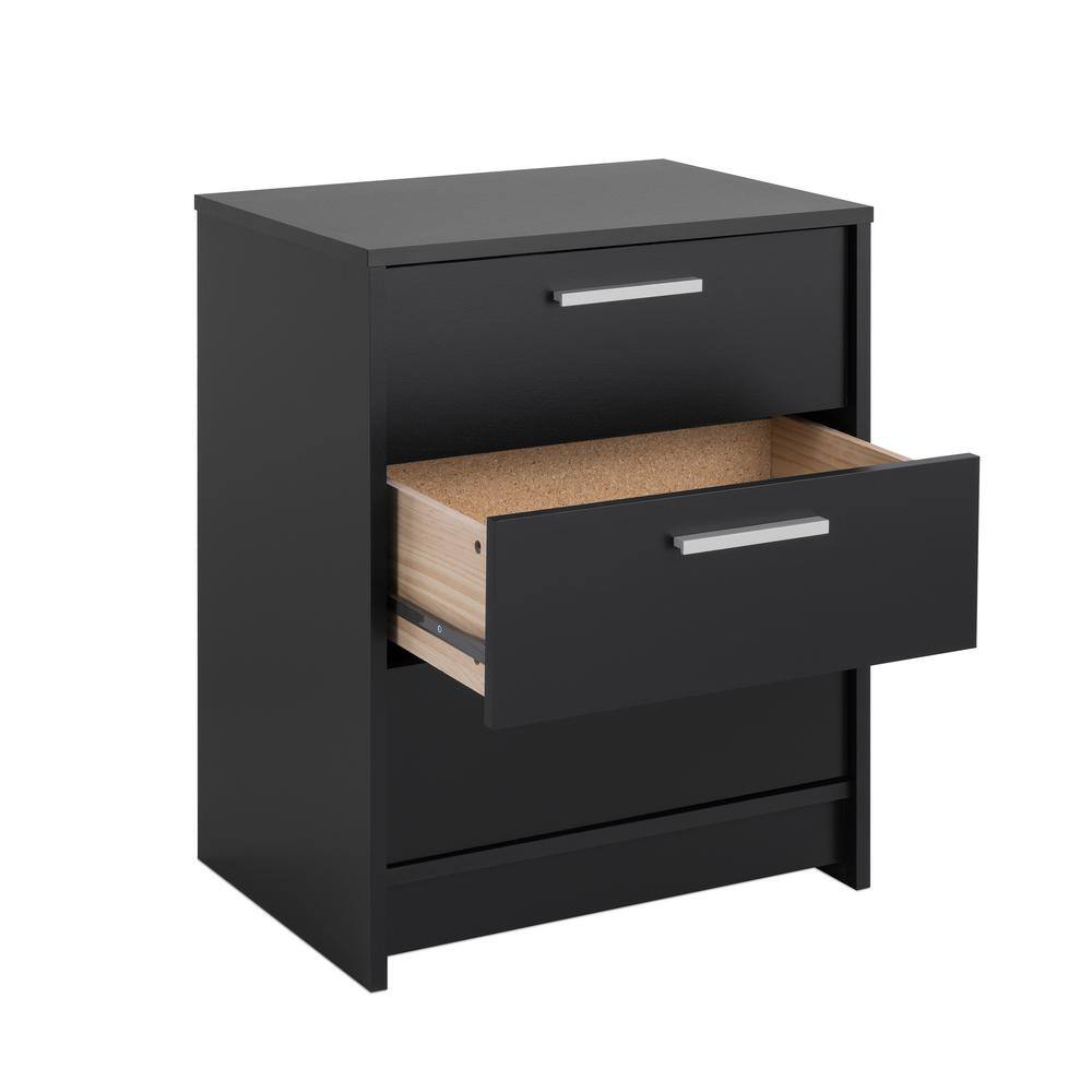 Black 3-Drawer Modern Wood Nightstand